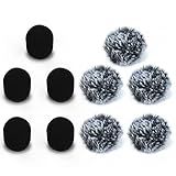 Cubilux Furry Windscreen & Foam Cover Set for Lavalier Lapel Microphone, Muff Windshield Windjammer Deadcat， Wind Muff & Dead Cat Set for Mini Clip-On Lav MIC, 5-Pack of Each