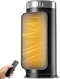 1500W PTC Quiet Space Heater with Remote Control, 15.8“ Portable Electric Heaters for Indoor Use, 75°Oscillation Ceramic Heater for Office, 24H Timer, 5 Modes, Fast Safe Quiet Room Heater for Bedroom
