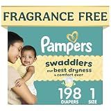 Swaddlers Diapers, Size 1 (8-14 lbs), 198 Count, Fragrance Free, Hypoallergenic, Absorbent, Pediatrician Recommended, Skin Safe