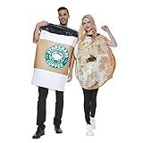 EraSpooky Unisex Adult Couples Bagel Coffee Costume 2 Pc Jumpsuit Halloween Costume One Size Set