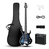 Ktaxon Electric Bass Guitar Full Size Flame Design Bass Set with 20 Watt Amplifier, Portable Bass Bag, Superior Amp Wire, Adjustable Guitar Strap, Plectrum, Wrench Tool(Lightning)