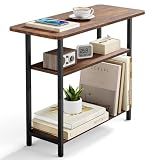SLEEPING LAMB Side Table for Living Room, 3-Tier End Table for Small Space with Wide Storage Tabletop, Rustic Brown Narrow Nightstand for Bedroom, Sofa Couch