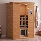Polar Aurora 2- Person Infrared Sauna, Remotely Controllable Indoor Sauna, Low EMF 1500W/120V LCD Heater, WiFi & BT Control, 9-Color Light Therapy, Safe Flame-Retardant Material, Wood