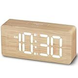 uscce Wooden Digital Alarm Clocks for Bedrooms: Dimmable Dual Alarm Clock with Large Numbers for Bedside Desk - Loud Alarm for Heavy Sleepers with Volume Control - Wood Decor & Gifts