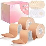 TWINKLING BEADS 2 Pcs Boob Tape for Breast Lift - BoobTape with 10 Pcs Pasties,Body Tape for Women Invisible Breast Bra Tape Beige