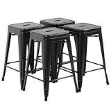 FDW Metal Bar Stools Set of 4 Counter Height Bar Stools 24 Inches Industrial Bar Chairs Patio Stool Stackable Backless Stool Indoor Outdoor Metal Kitchen Stools Bar Chairs (Black, 24")