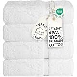 Chakir Turkish Linens 4 Piece Bath Towel Set, 100% Cotton Luxury Turkish Towels for Bathroom, Soft Absorbent Bath Towels, 27 x 54 Inches, White