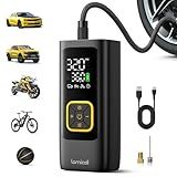 Car Tire Inflator Portable Air Compressor - Lamicall [4X Faster][150 PSI] Bike Air Pump, Rechargeable Battery, Pressure Gauge Display, LED Light, Automatic Car Cordless Pump for Motorcycle, Bike, Ball