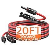 energeaster 10AWG Solar Cable with Pair of Connectors Solar Panel Adaptor Kit Tool, Extension Cable,10 Gauge Wire,Red and Black(20FT Red + 20FT Black)
