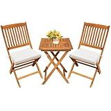 Devoko Outdoor 3 Piece Folding Patio Bistro Set Acacia Wood Bistro Table and Chairs Set of 2 for Garden Poolside Backyard Balcony Porch Deck