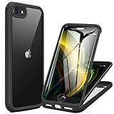 Miracase for iPhone SE Phone Case 3rd/2nd Generation 2022 2020 Full-Body with Built-in Glass Screen Protector, Heavy Duty 360° Protective Shockproof Bumper Cover for iPhone 8/SE 4.7 Inch, Black