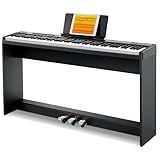 Donner Digital Piano Keyboard Velocity-Sensitive 88 Keys with Removable Piano Stand, Compact Beginner Home Electric Piano with Split Mode, LCD Screen, and Triple Pedal DEP-08