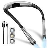Glocusent Book Light, 3-Color & 6-Brightness Reading Light, Bendable Neck Light, 80-hr Lasting Rechargeable Book Light, Perfect Reading Lights for Books in Bed, Knitting, Repairing, Book Lovers Gifts