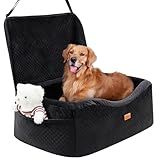 Dog Car Seat for Large Dogs up to 60 lbs or 2 Small Dogs with 4" Memory Foam, Medium Pet Booster Seat Cover with Triple Safety Belts, Adjustable Leashes, Detachable/Washable (Dark Black, Large)