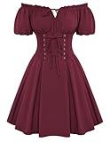 Scarlet Darkness Renaissance Costume Women Corset Dress Midi Off Shoulder Fairy Dresses Wine Red L