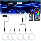 LivTee Smart Car LED Interior Lights with USB Port, LED Strip Fiber Optic Lights, Wireless App and Remote Control, Sync to Music, Car Accessories Gifts for Women and Men, 6 in 1