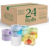 Bamboo Toilet Paper | Gentle Feel, Strong & Absorbent | Tree-Free & Eco-Friendly | Rapid-Dissolving & Septic-Safe | Lint-Free, BPA/PFAS-Free, No Fragrance | 24 Rolls, 360 Sheets | PALM NAKI