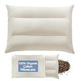 LOFE Buckwheat Pillow with Organic Cotton Pillowcase - 20''x26'' Organic Buckwheat Pillow with Baffle Box for Support, Adjustable Tartary Buckwheat Hull Pillows, Organic Buckwheat Neck Pillows