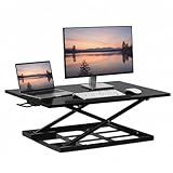 Mount-It! Standing Desk Converter 32" x 22" – Sit Stand Desk Riser with Gas Spring Lift, Slim 2.5" Low Profile, Height Adjustable Desktop Workstation, Preassembled Sit-Stand Solution for Home & Office