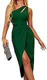 Zalalus Summer Sexy Wedding Guest Dresses for Women One Shoulder Cutout Ruched Bodycon Sleeveless Maxi Cocktail Party Dress (Large, Dark Green)