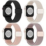 4 Pack Magnetic Braided Solo Loop Compatible with Apple Watch Band 38mm 40mm 41mm 42mm 44mm 45mm 46mm 49mm Women Men, Stretchy Nylon Sport Elastic Strap for iWatch Series 11/10/9/8/SE/7/6/5/4/3/Ultra