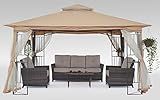 MASTERCANOPY Patio Outdoor Gazebo with Netting Screen Walls and Corner Shelf Design (11x11,Beige)