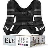 Zeerun Weighted Vest for Women & Men with Reflective Stripe and Adjustable Buckle, Comfortable & Durable Rucking Vest for Walking, Running & Strength Training, 15LBS-Black