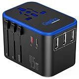 Ceptics Universal Travel Adapter, 45W International Power Adapter with PD & QC 3.0 Dual USB-C, 3 USB Travel Adapter Worldwide, Type I C G A Outlets 110V 220V A/C - EU Euro US UK (11-KU)