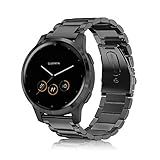 Fintie Metal Band Compatible with Garmin Vivoactive 4 45mm, Garmin Venu 3, Venu 2 45mm, Forerunner 255 46mm, 22mm Quick Release Stainless Steel Metal Strap Accessories, Black