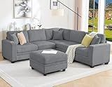 Haogood Modular Sectional Sofa, Corduroy 6-Seater Corner Couch with Ottoman Chaise, Convertible L-Shaped U-Shaped Sofa, Sectional Couches for Living Room, Apartment, Dark Gray