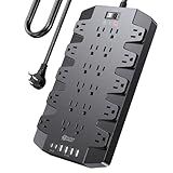 Power Strip, SUPERDANNY Surge Protector with 22 AC Outlets, 2 USB-C and 4 USB Ports, 1875W/15A, 2100J, 6.5Ft Extension Cord Surge Protector Power Strip with Wall Mount Holes for Home, Office, Dorm