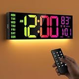JALL 16" Large Digital Wall Clock with RGB Colors, Wall Clock for Living Room Classroom, Digital Clock with Temperature Timer, Classroom Decor for Teacher and School (Black, 16 inches)