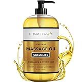 Large Cellulite Massage Oil with Collagen & Stem Cells- 100% Natural Cellulite Oil, Highly Absorbable, Deeply Penetrates The Skin- Firms, Tones, Tightens & Moisturizes Skin by Cosmetasa (16.9 oz)