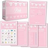Party Hearty Baby Shower Games for Girl, 250 pcs Pink 5 Games Activities Cards, Funny Baby Shower Games, Baby Shower Ideas