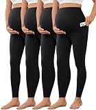 VALANDY Creamlush 4 Pack Maternity Leggings with Pockets Over the Belly