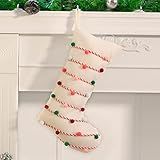 Hopearl Pom Pom Christmas Stocking Boho Style Socks Ultra Soft Holders Ornament Luxury Gifts Bags for Family Xmas Tree Party Supplies, Cream, 18''