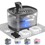 Veken Cat Water Fountain with Detachable Tank, 6 Filters & 6 Sponges, Easy to Clean & Assemble, 84oz/2.5L Pet Drinking Dispenser with Quiet Operation & LED Light for Cats, Dogs and Small Pets, Black