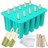 Ozera Popsicles Molds, 10-Cavity Popsicle Maker Molds Silicone Popsicle Molds, Homemade Popcical Molds Ice Pop Molds with 50 Popsicle Sticks, 50 Popsicle Bags (Green)