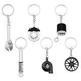 Elechobby 6-Piece Car Parts Keychain Set Brake Disc, Gear Shift, Alloy Wheel, Turbo, Shock Absorber, Wrench Automotive Enthusiast Gift (Set-1)