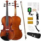 PHOENIX Violin 4/4 Full Size Kit, Violin Fiddle Set for Beginner Adults with Rosewood Bow, Extra Strings & Bridge, 2 Rosins, Tuner, Case, Mute, Fingerboard Stickers, Shoulder Rest (Natural Varnish)