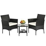 FDW Wicker Outdoor Furniture Patio Furniture Set of 3 Rattan Patio Chairs Outdoor Chairs Patio Conversation Set with Coffee Table for Yard Backyard Lawn Porch Poolside Balcony,Black