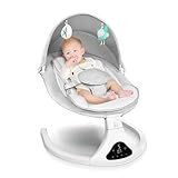 Electric Baby Swing for Infants to Toddler| Portable Infant Swing with Remote Control, Rocker with 5 Speeds, 3-Point Harness for Baby Boy Girl (Light Grey)