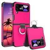 GUAGUA Compatible with Samsung Galaxy Z Flip 3 Case 5G 6.7 Inch Hybrid 2 in 1 Hard PC Soft TPU Heavy Duty Rugged Shockproof Full-Body Protective Phone Cover for Samsung Z Flip3, Hot Pink