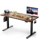 DeskShow 1 Inch Thick Tabletop Electric Standing Desk Adjustable - 60x28 Inch Sit Stand Desk, Double Beam Frame, 3 Memory Height Adjustment, Cable Management for Home Office