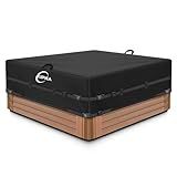 Kipiea 600D Outdoor Waterproof Square Hot Tub Cover Protector, Heavy Duty Polyester SPA Cover UV Protection Cover 90" L x 90" W x 20" H, Black