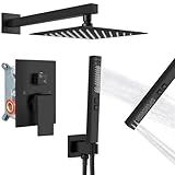 GBBNE Shower Faucet Set Rainfall Shower System with Square Showerhead and Handle Set Fixture with 2 in 1 Function Handheld Sprayer Wall Mounted Trim Repair Kit Rough-in Valve 8 Inch Matte Black