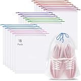 18 Pack Shoe Bags for Travel, 15.7" x 11.8" Clear Travel Shoe Bags for Packing with Colorful Drawstring, Large Waterproof Portable Travel Shoe Storage Bag Travel Essentials Women for and Men