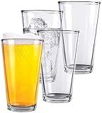 Kitchen Lux Pint Beer Glasses Set of 4 – 16 oz Tall Clear Drinking Glasses and All Purpose Tumblers – Heavy Base Cocktail, Water, Juice Glass – Pub Style Design For Home Dining, Bars, and Parties