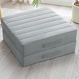JKMAX 2 Pcs High Density Foam Floor Pillow - Upgraded Large Pillows Seating for Adults - Outdoor Floor Cushion with Soft Tufted Cover - Yoga Pillows for Sitting On Floor - 22 Inch Light Gray