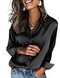 Zeagoo Silk Collared Shirt Women Satin Long Sleeve Blouse Trendy Work Tops for Women Black